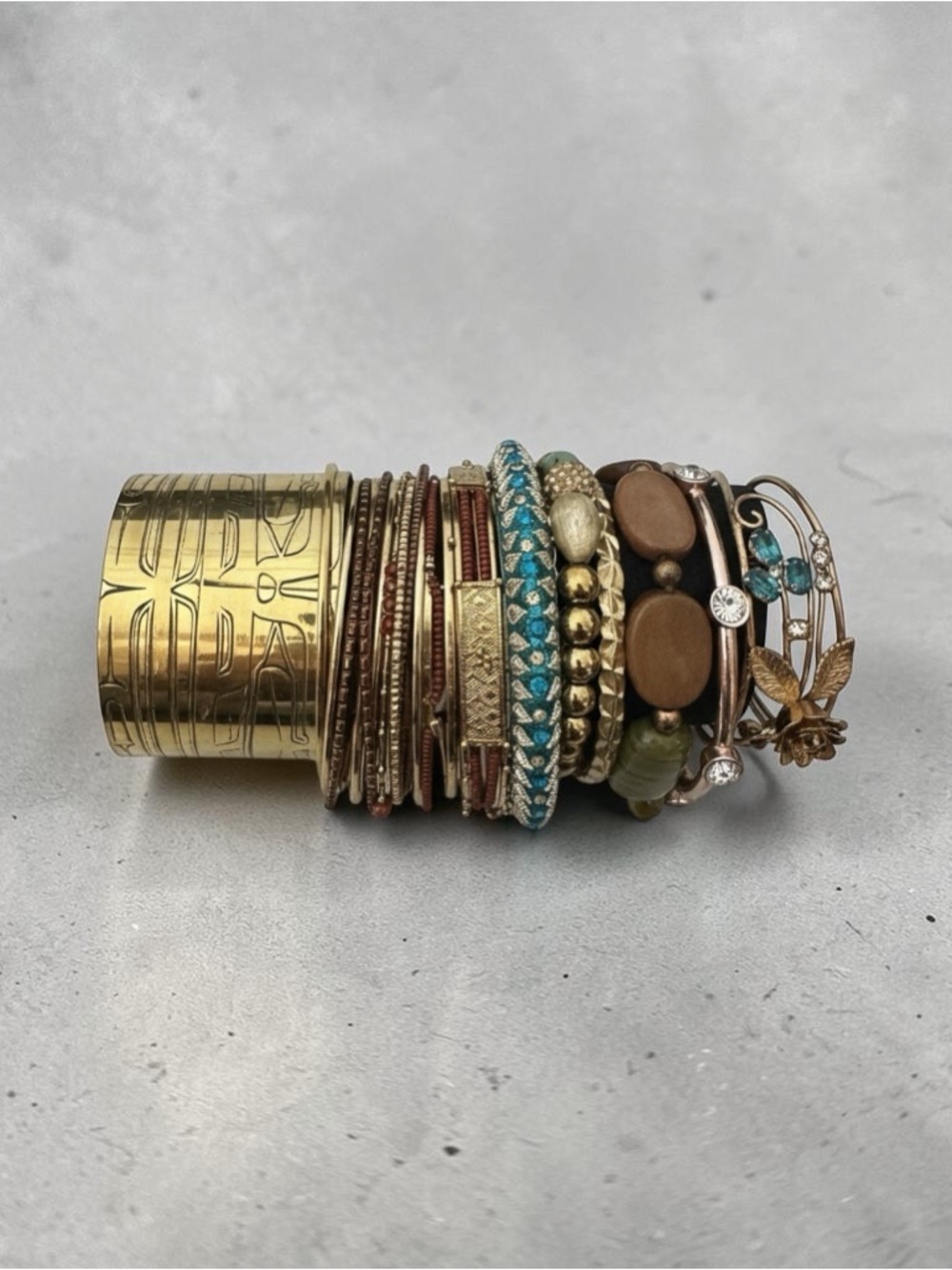 Turquoise and Gold Mixed Bracelet Stack - Women's Multi-Style Set
